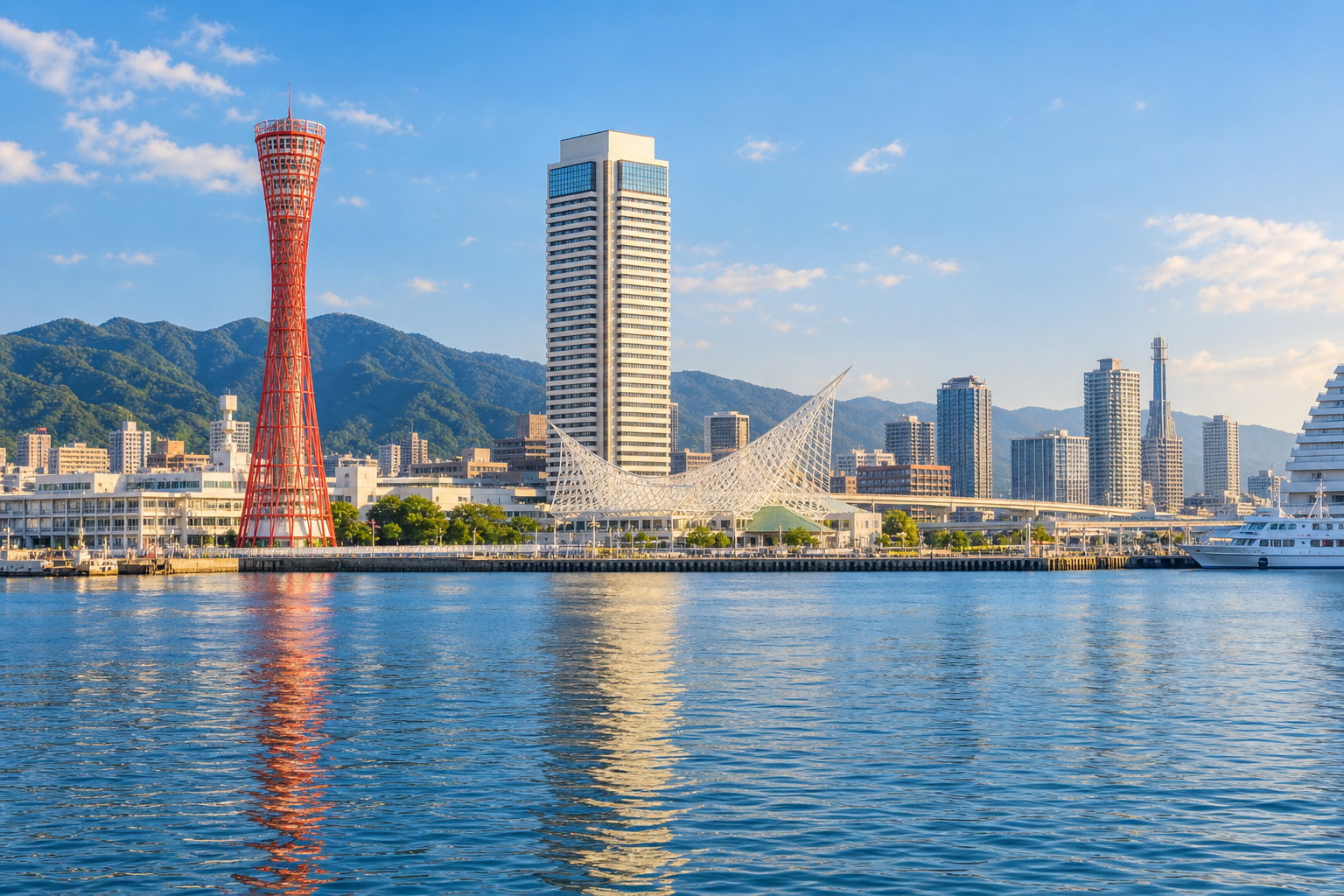 AI-generated illustration of Kobe's waterfront and Port Tower.